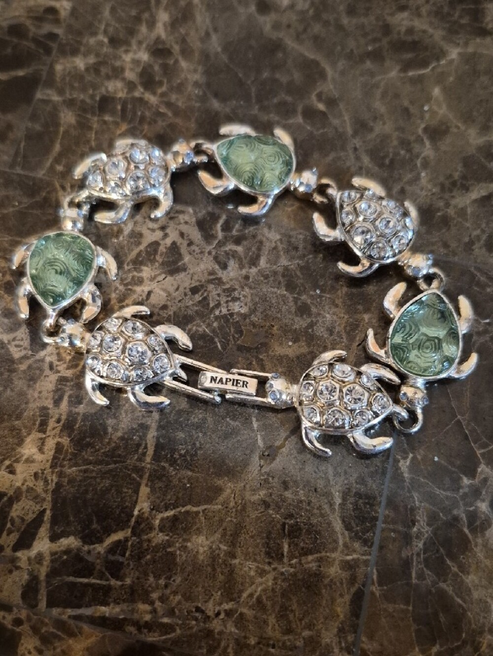 Napier Green and Clear Crystal Turtle Link Bracelet